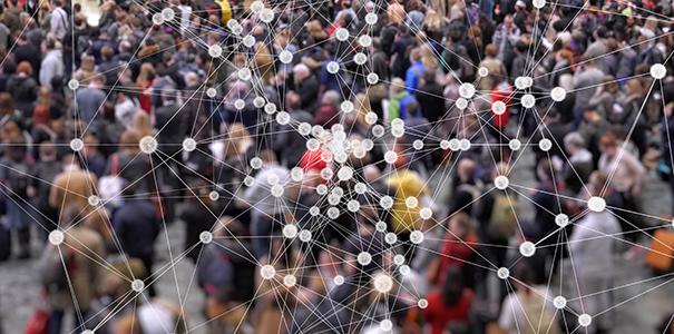 Crowd of people with connecting dots and lines